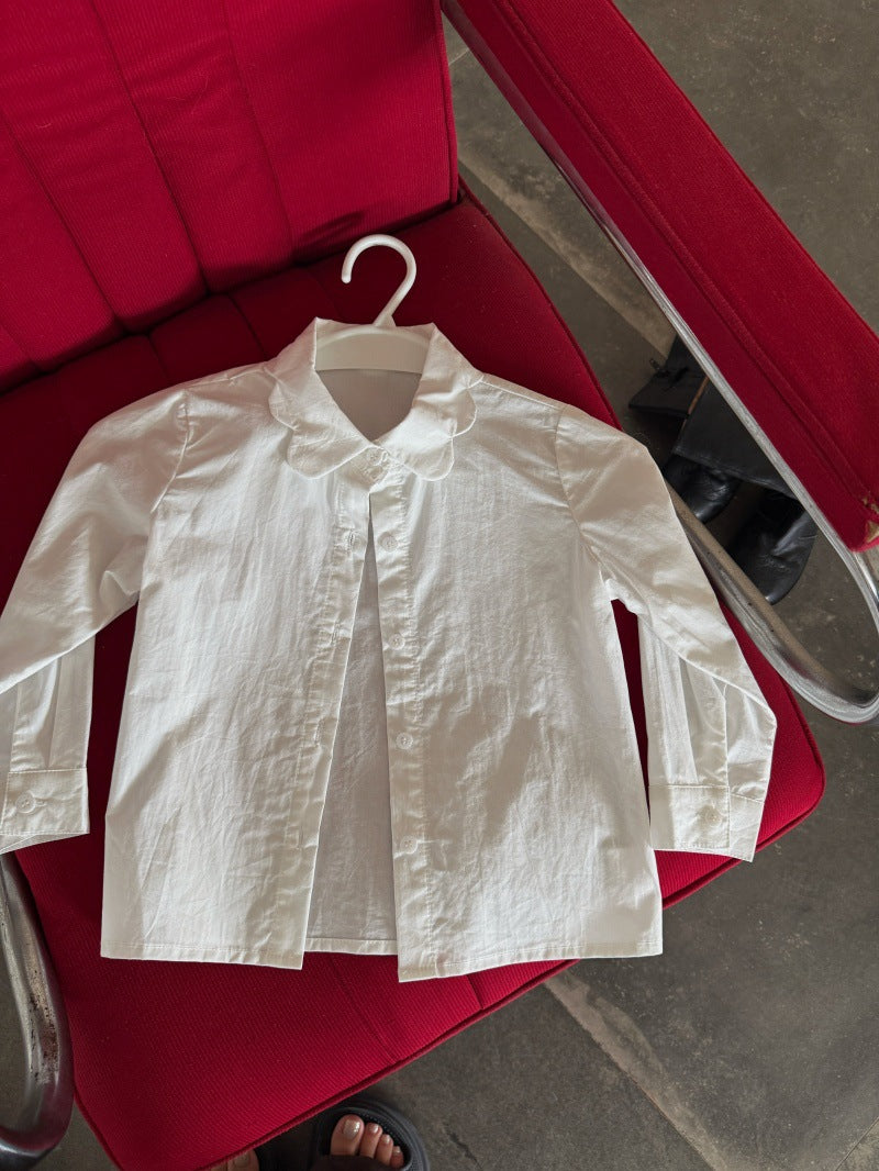 Kids Ruffled Collar Front Button Long Sleeve Shirt