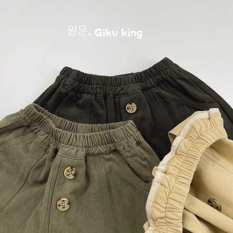 Pantalón holgado asimétrico con botones delanteros para niños【mh0013933】