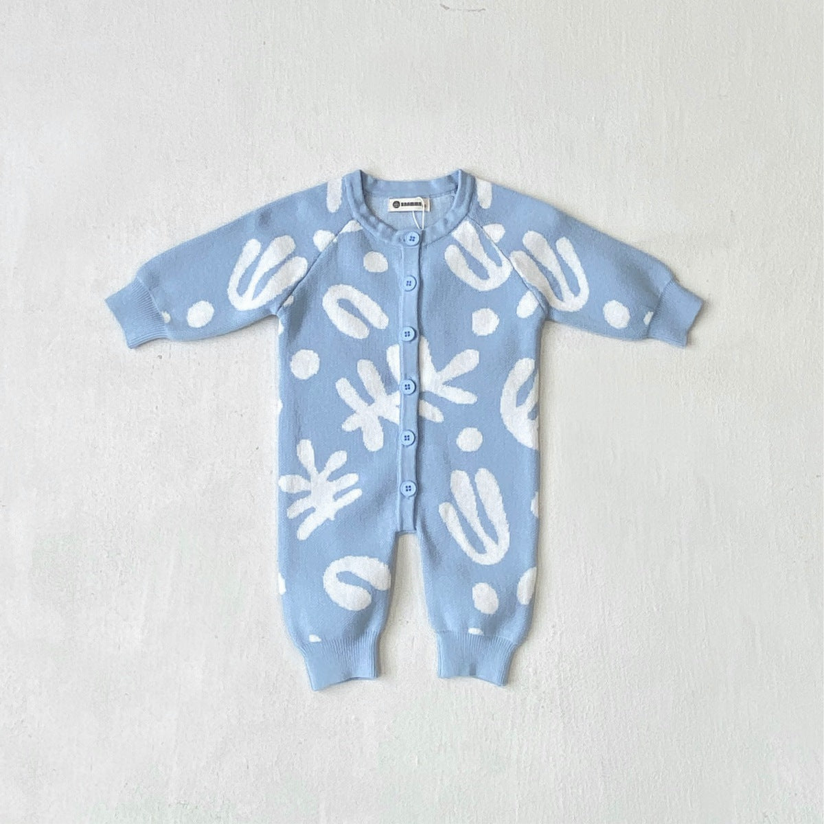 長袖ニットロンパース 幾何学模様 ジャカードニット ジャンプスーツ【mh0011855】