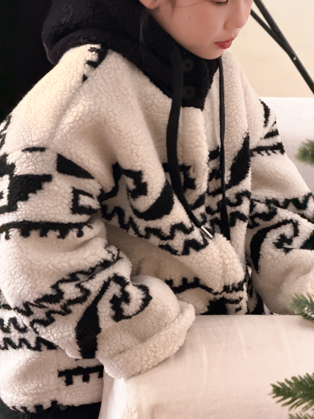 ラムフリースジャケット トライバル柄 ネイティブ柄 フーディコート【mh0011868】