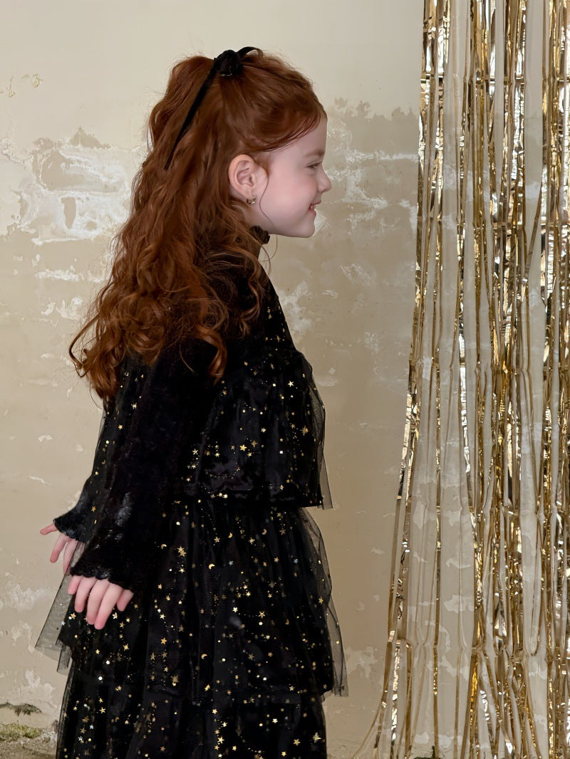 ノースリーブワンピース 星スタースパンコール メッシュドレス【mh0011891】