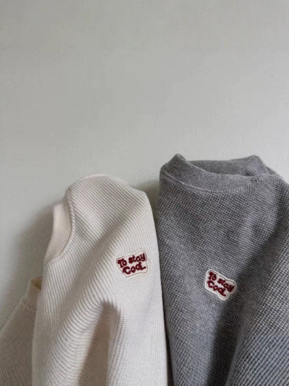 Sudadera de manga larga con logotipo para bebé y niño, tejido waffle【mh0014629】