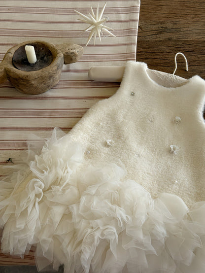 ノースリーブワンピース フリース ボリュームチュールスカート ビーズ刺繍【mh0011887】