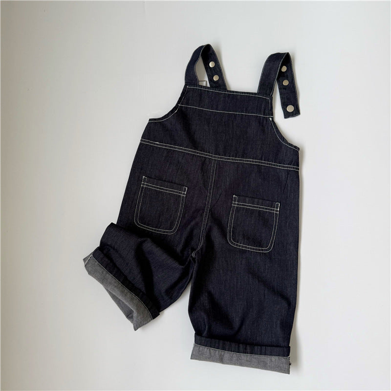 キッズ パッチ デニム ステッチ ロング サロペット【mh0013650】