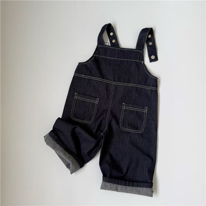 キッズ パッチ デニム ステッチ ロング サロペット【mh0013650】
