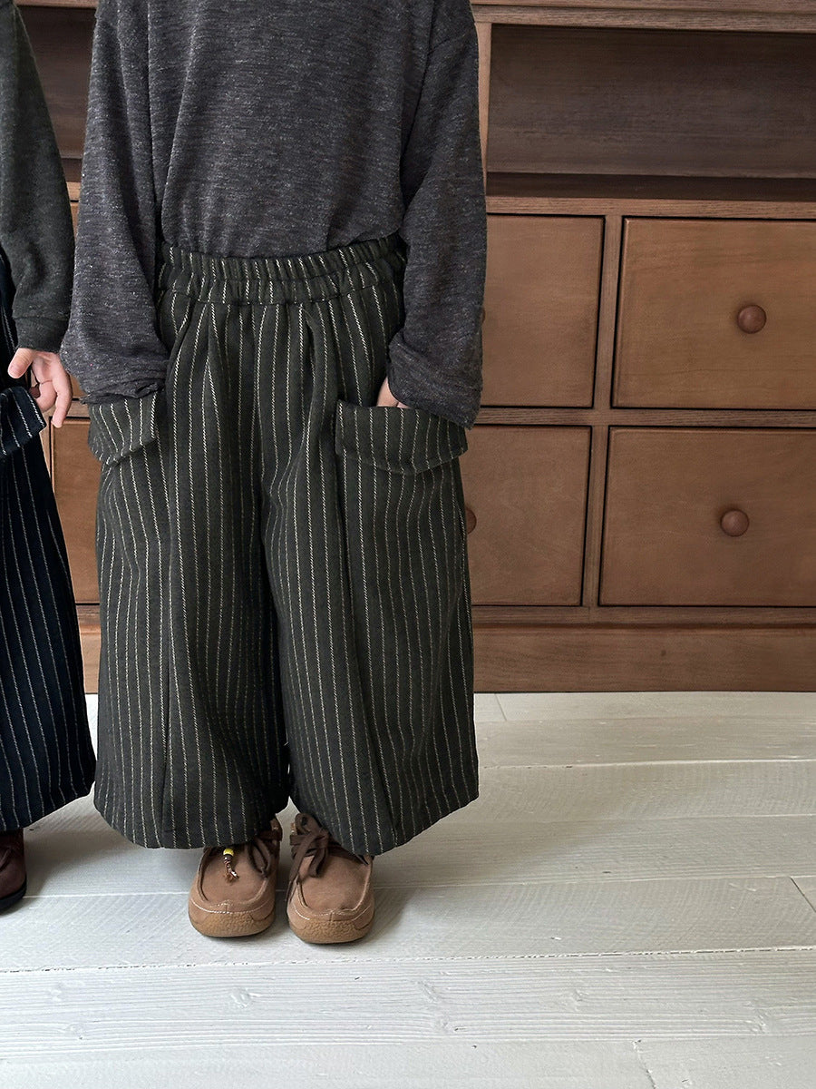 Pantalones anchos sueltos a rayas con bolsillos grandes para niños【mh0014289】