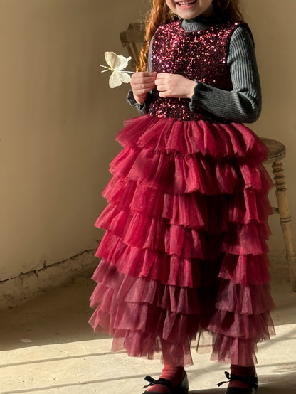 ノースリーブワンピース スパンコール メッシュチュチュスカート ドレス【mh0011894】