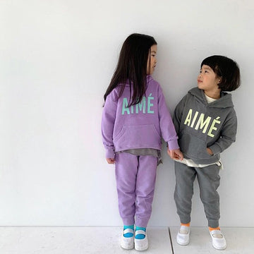 Letter Print Hooded Sweatshirt Set ロゴ パーカー セットアップ【mh0012612】