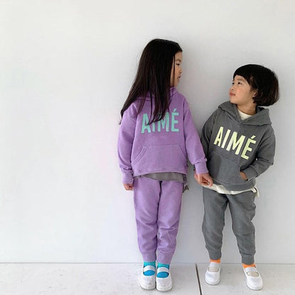 Letter Print Hooded Sweatshirt Set ロゴ パーカー セットアップ【mh0012612】