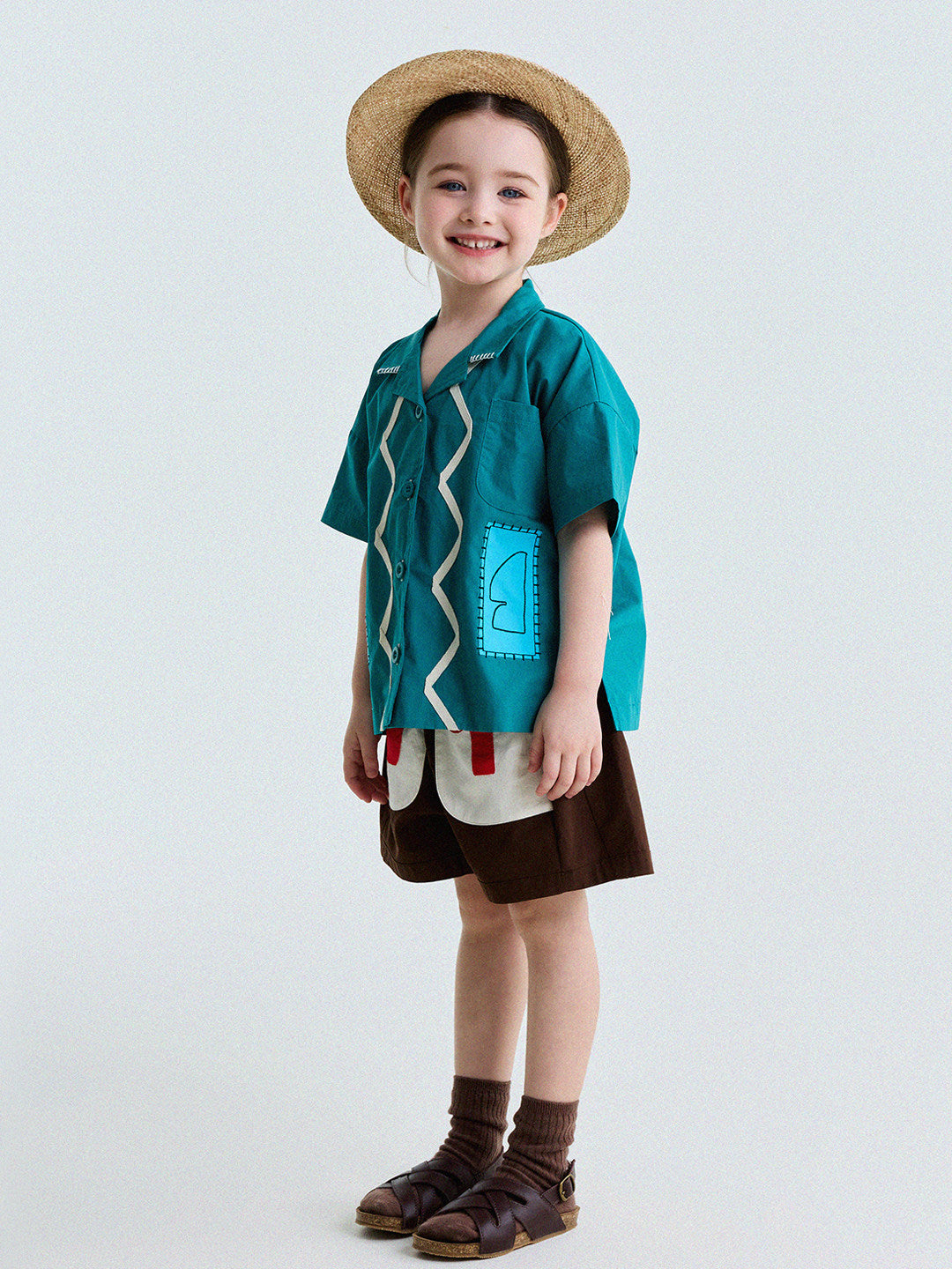 Retro Color-Blocking Short-Sleeved Cotton Shirt レトロ 半袖シャツ【mh0013207】