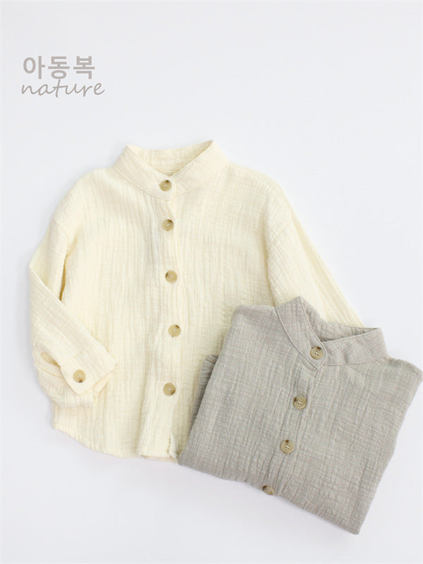 Kids' Gauze Stand-Collar Plain Long-Sleeve Shirt [mh0000325]