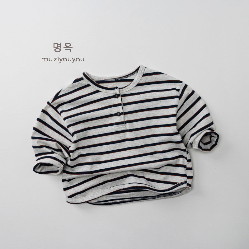 -ヘンリーネックボーダー長袖Tシャツ【mh0010862】 - mamahalo shop - 長袖Tシャツ -  べビー服 - 子供服 - 男の子 - 女の子