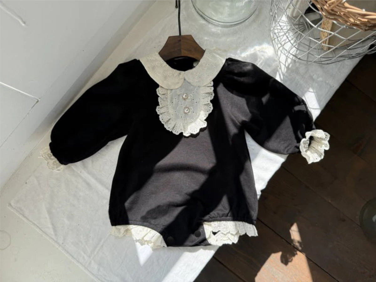 Baby Lace Collar Pearl Button Long Sleeve Romper [mh0013881]