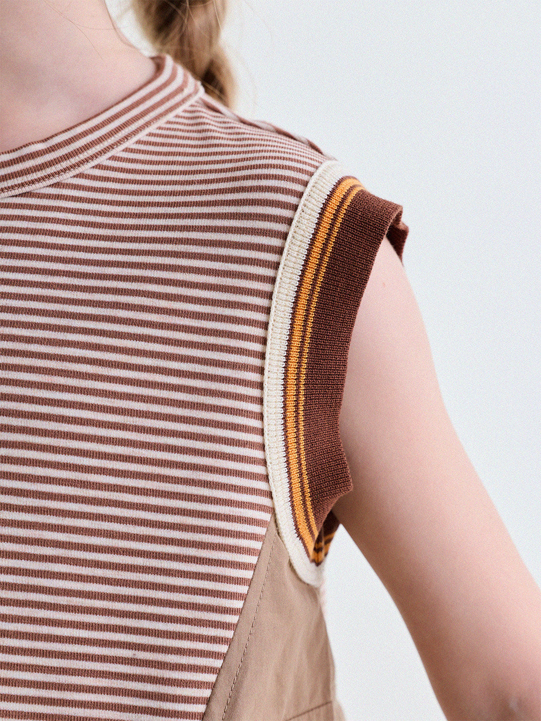 Striped Cargo Vest Cotton T-shirt Camiseta sin mangas de rayas【mh0013203】