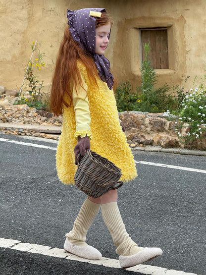 ノースリーブワンピース ラッフル襟 ファーフリースドレス【mh0011755】