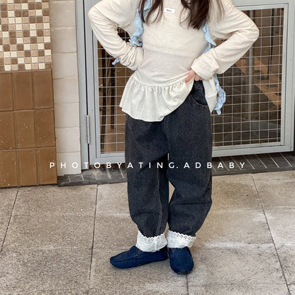 -裾レース付きデニムパンツ ジーンズ【mh0010805】 - mamahalo shop - デニムパンツ -  べビー服 - 子供服 - 男の子 - 女の子