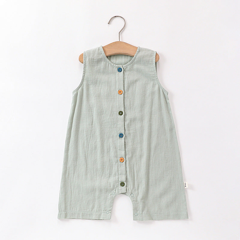 Sleeveless Cotton Button Romper カラフルボタン ノースリーブロンパース【mh0013590】