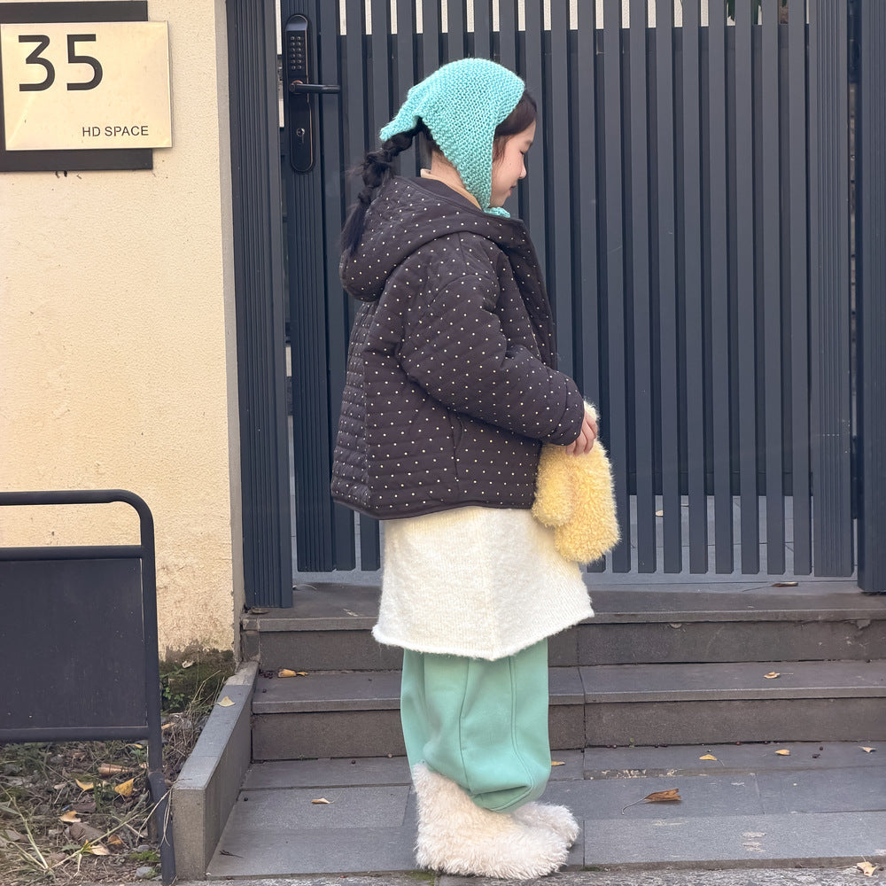 中綿ブルゾンジャケット 水玉ドットプリント フーディ アウター【mh0011861】