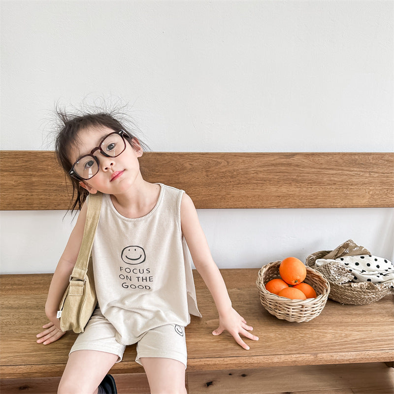Kids' Smile Print Tank Top & Shorts Set [mh0001805]