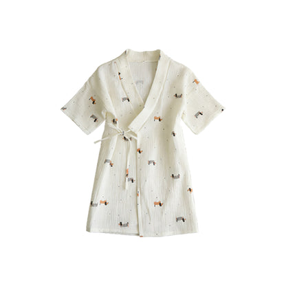 Printed Cotton Gauze Yukata Bathrobe [mh0012598]