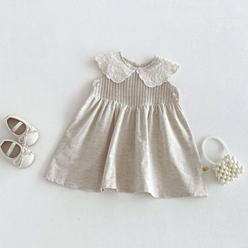 Kids' Lace Collar Embroidered Pintuck Sleeveless Dress [mh0013852]