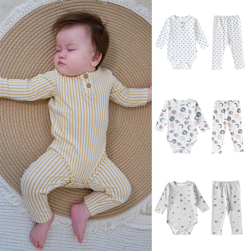 長袖ロンパース/パンツ ストライプ スペース宇宙 ドットプリント【mh0011716】