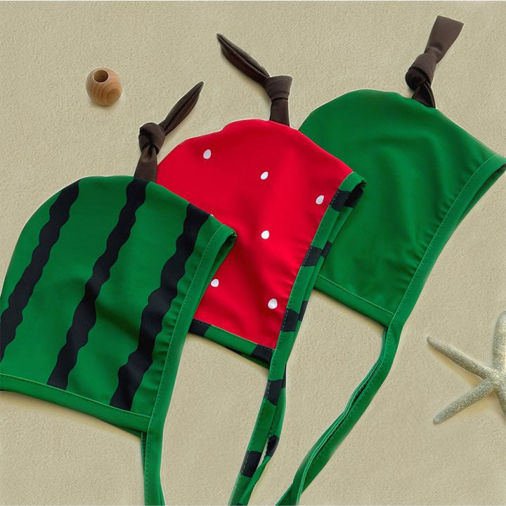 Watermelon Strawberry Fruit Motif One-Piece Swimsuit With Hat スイカ いちご ベビー ワンピース水着【mh0013377】