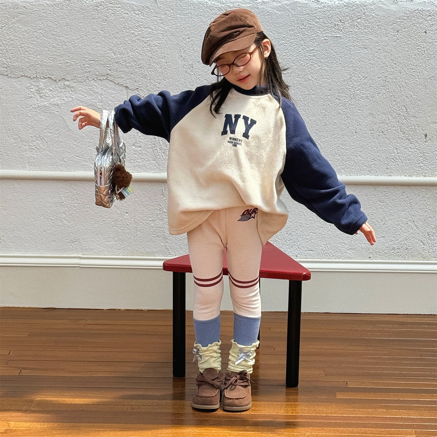 裏起毛レギンスパンツ ラインアクセント パッチワーク 暖パン【mh0011902】