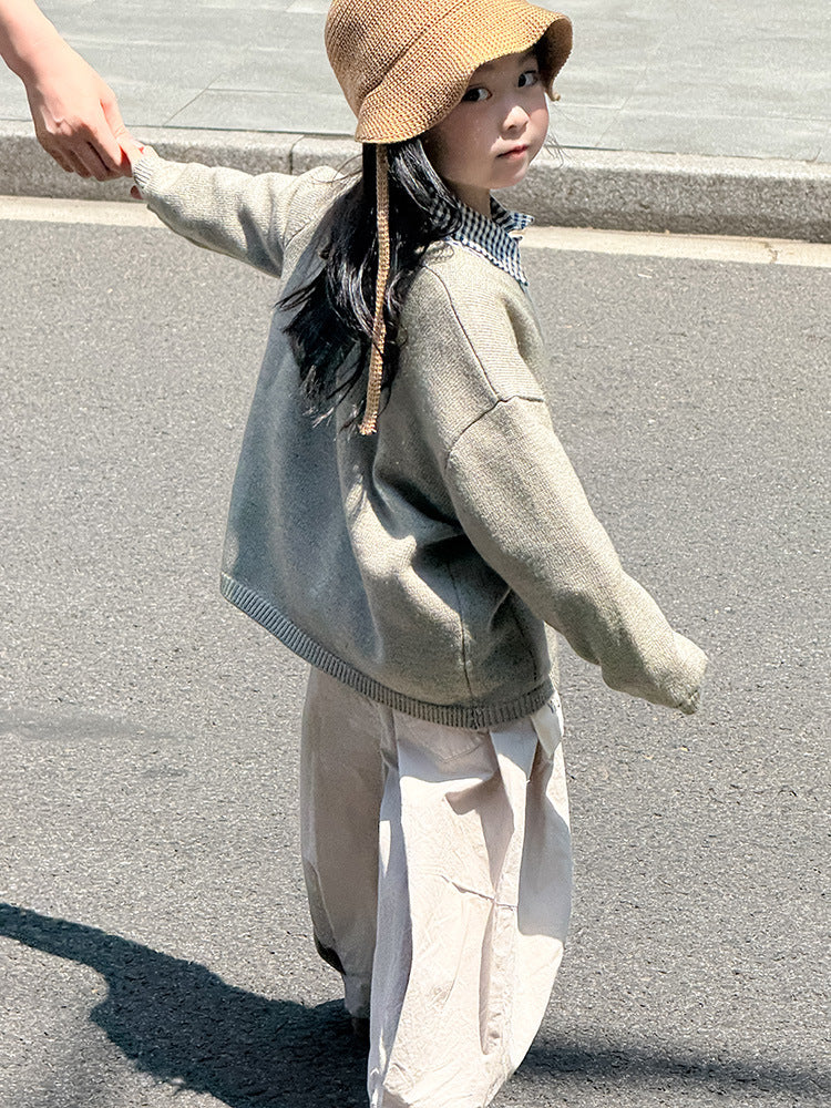 -ニットVネックシンプルカーディガン【mh0011028】 - mamahalo shop - カーディガン・パーカー -  べビー服 - 子供服 - 男の子 - 女の子