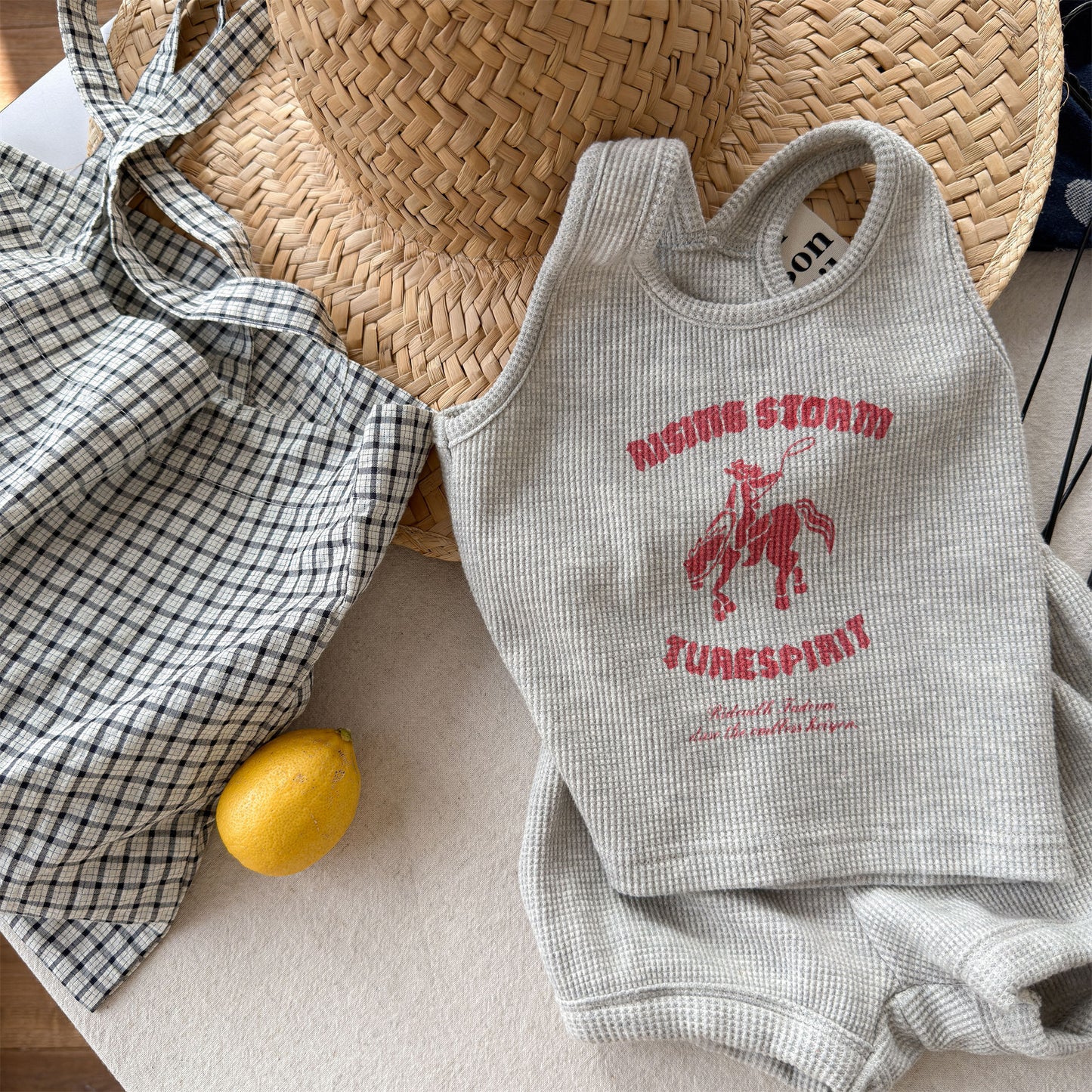 Sleeveless Waffle Logo Tank Shorts Set アメカジ タンクトップ ショートパンツ セット【mh0013451】