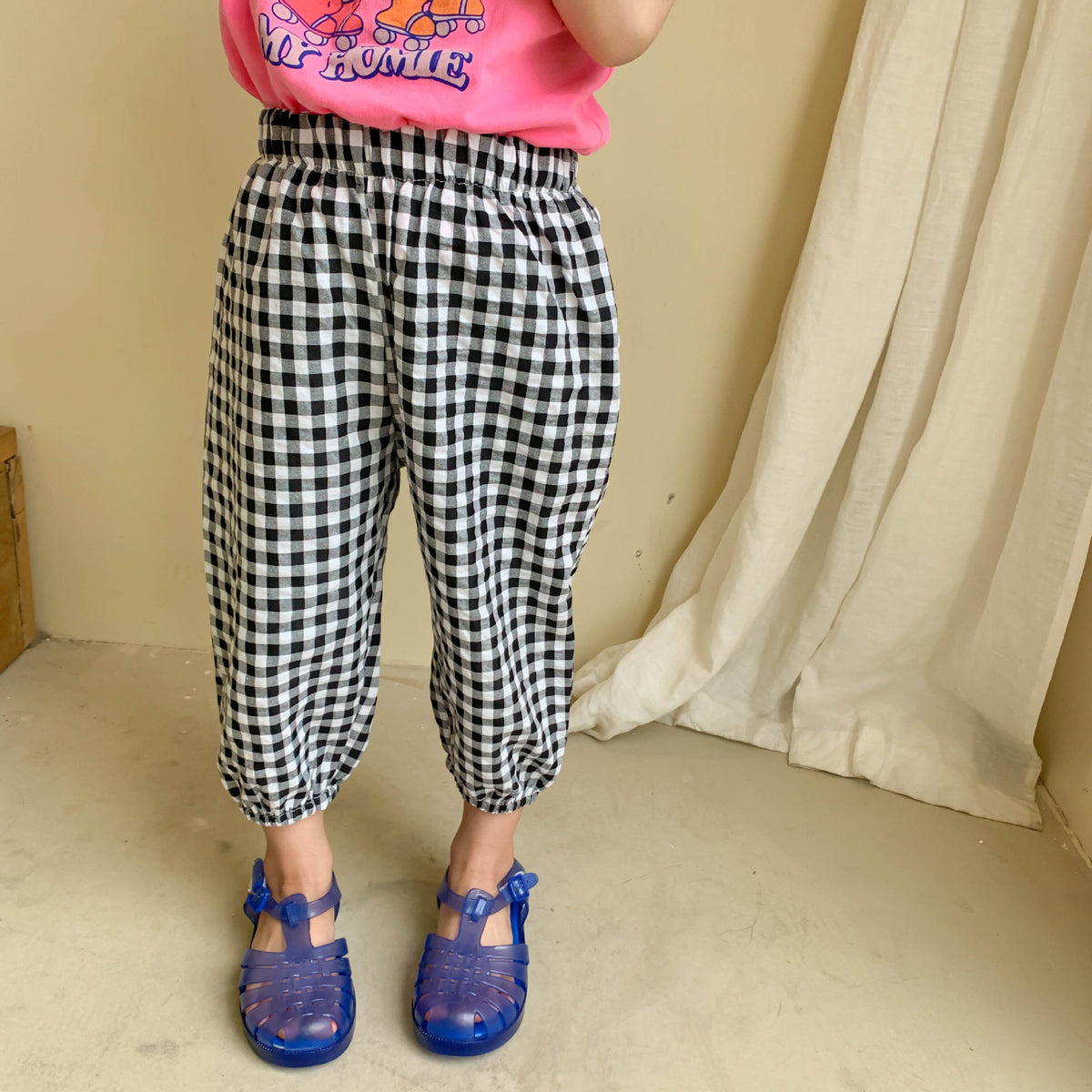 Pantalones holgados de verano a cuadros para niños [mh0000865]