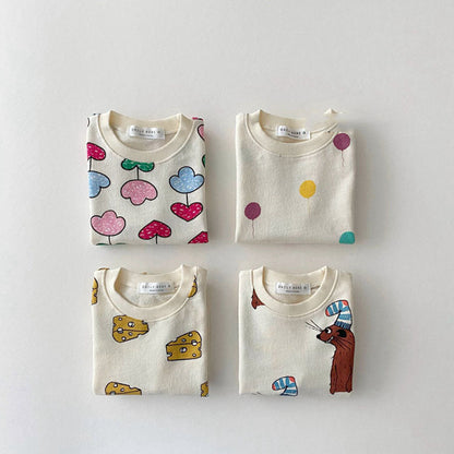 ベビー用プリント半袖Tシャツ＋ショートパンツセット（ハート柄2種ほか）