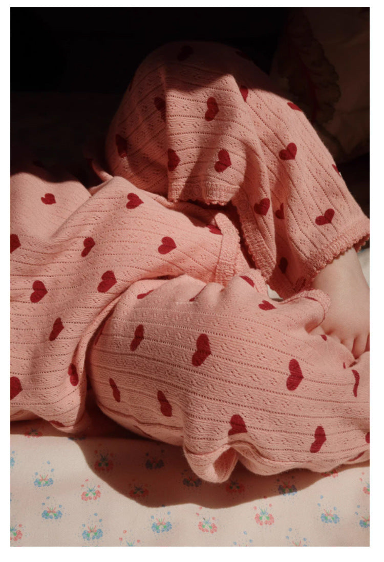 -ハート/リボンプリント長袖ロンパース【mh0010747】 - mamahalo shop - 長袖ロンパース -  べビー服 - 子供服 - 男の子 - 女の子