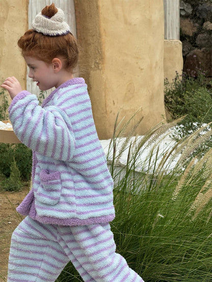 ルームウェア ボーダー もこもこフリース パジャマセットアップ 2点セット【mh0011745】