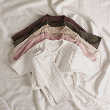 Wide Ribbed Long Sleeve Lounge Set リブ編み 長袖 セットアップ【mh0012674】