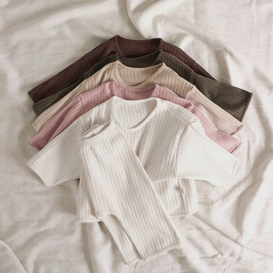 Wide Ribbed Long Sleeve Lounge Set ribbed long-sleeve set-up 【mh0012674】