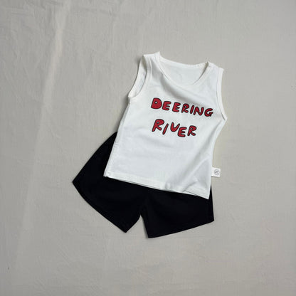 -ベビー セットアップ レターロゴ プリント タンクトップ ショートパンツ 3カラー ボーイズ【mh0002262】 - mamahalo shop - ノースリーブセットアップ -  べビー服 - 子供服 - 男の子 - 女の子