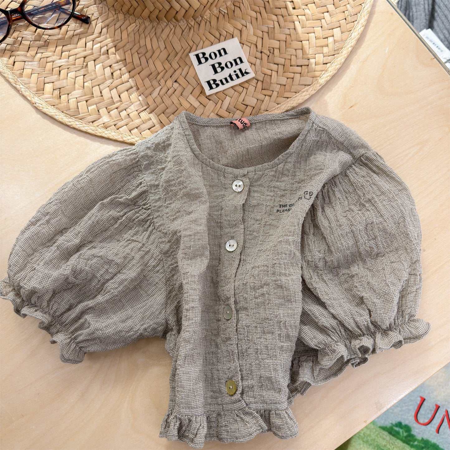 Linen Puff Sleeve Blouse ラッフル 半袖ブラウス【mh0013230】