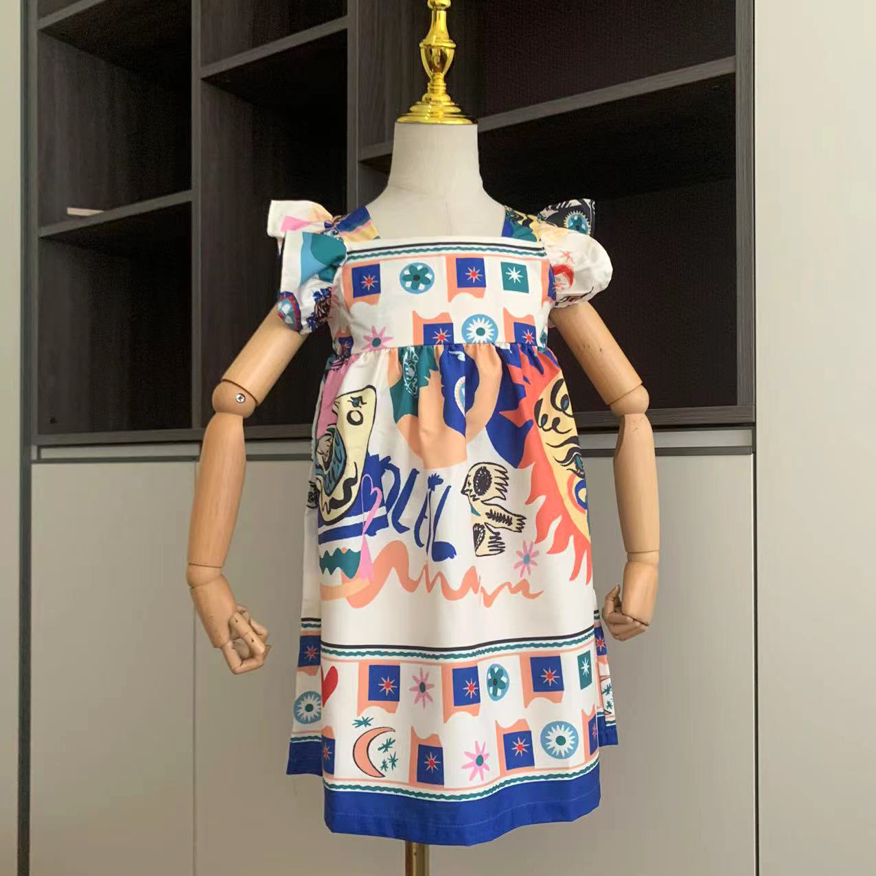 -キッズジュニアワンピース フリルショルダープリントサマードレス - mamahalo shop - ノースリーブワンピース -  べビー服 - 子供服 - 男の子 - 女の子