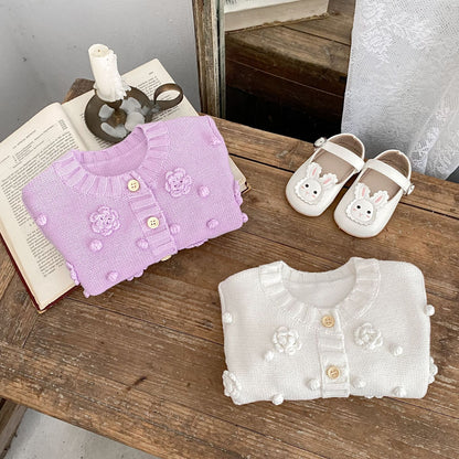 -かぎ編みフラワーニットカーディガン【mh0010846】 - mamahalo shop - カーディガン・パーカー -  べビー服 - 子供服 - 男の子 - 女の子