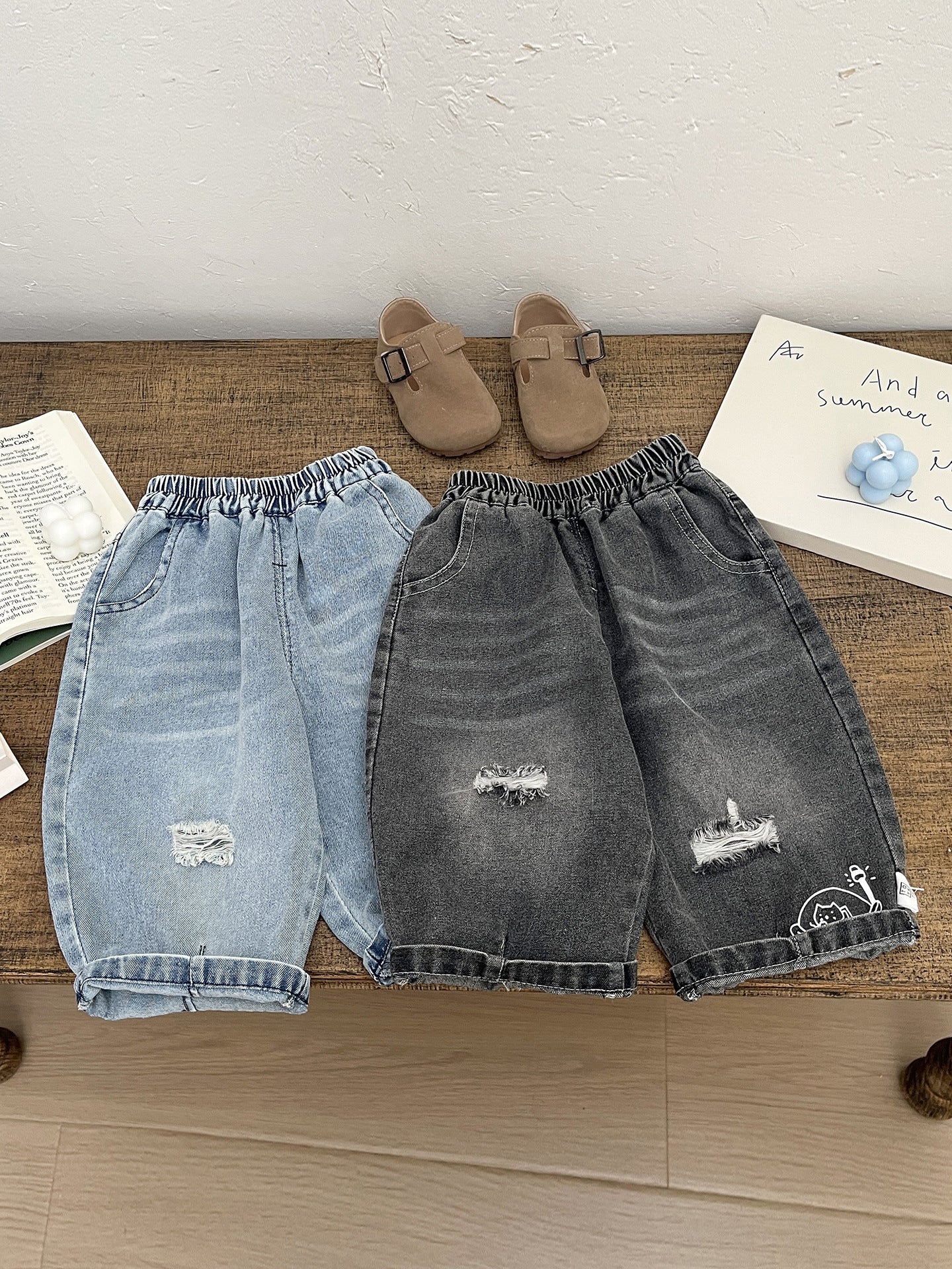 ベビー キッズ ダメージ ルーズ ワイド デニムパンツ【mh0013997】
