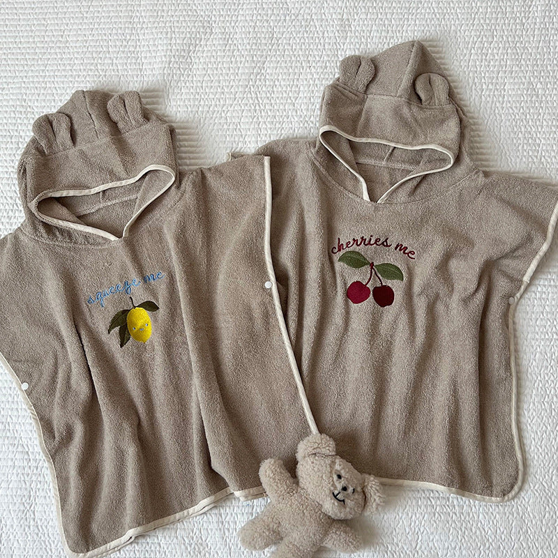Hooded Fruit Embroidery Bath Towel Cape 刺繍 プールタオル ケープ【mh0013348】