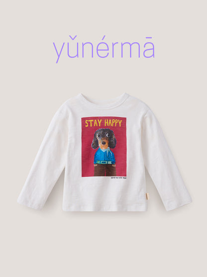 キッズ長袖Tシャツ（ホワイト）ドッグプリントの背面デザイン