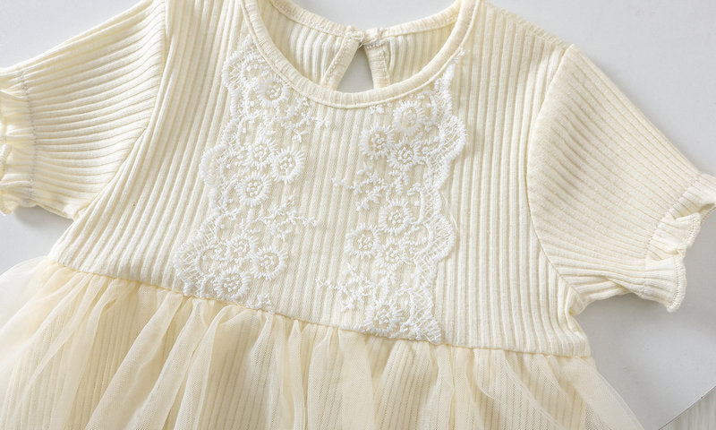 Baby Lace Tulle Frill Short Sleeve Romper Headband Set【mh0001835】