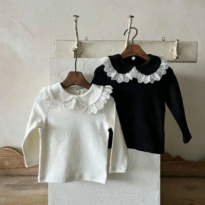 Camiseta de manga larga para bebé o niño/a con cuello de doble volante【mh0014704】