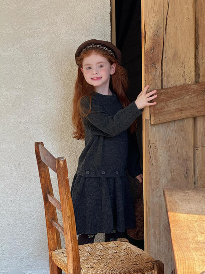 長袖セーターワンピース プルオーバー フリル裾 ドッキング バイカラー ニット【mh0011741】