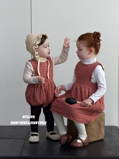 ベビー キッズ チェック ドット 中綿 キャミソール ロンパース キャミソールワンピース ハイネック 長袖Tシャツ【mh0014658】