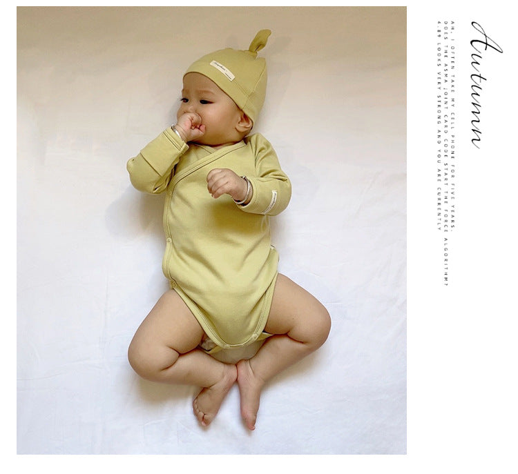 -シンプルベーシック無地長袖肌着ロンパース+とんがりキャップ帽子セット【mh0010753】 - mamahalo shop - 長袖ロンパース -  べビー服 - 子供服 - 男の子 - 女の子