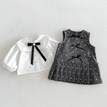 Kids' Big Collar Long-Sleeve Shirt and Jumper Skirt with Ribbon [mh0014034]