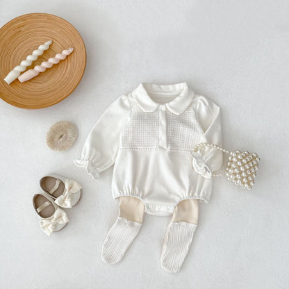 -刺繍切り替え襟付き長袖ロンパース【mh0010851】 - mamahalo shop - 長袖ロンパース -  べビー服 - 子供服 - 男の子 - 女の子